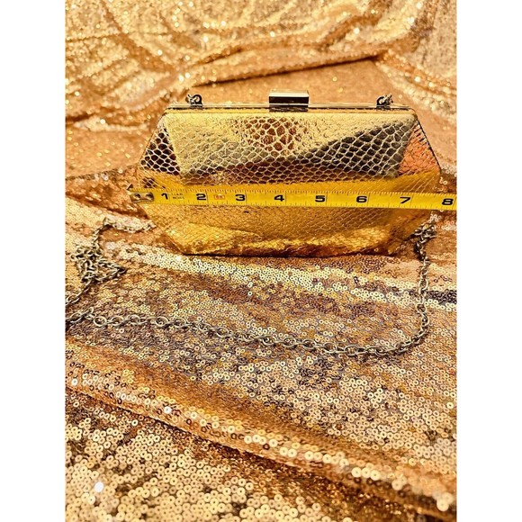 I.N.C. Copper Rose Gold Silver Colored Geometric Textured Clutch Evening Bag - Picture 6 of 7